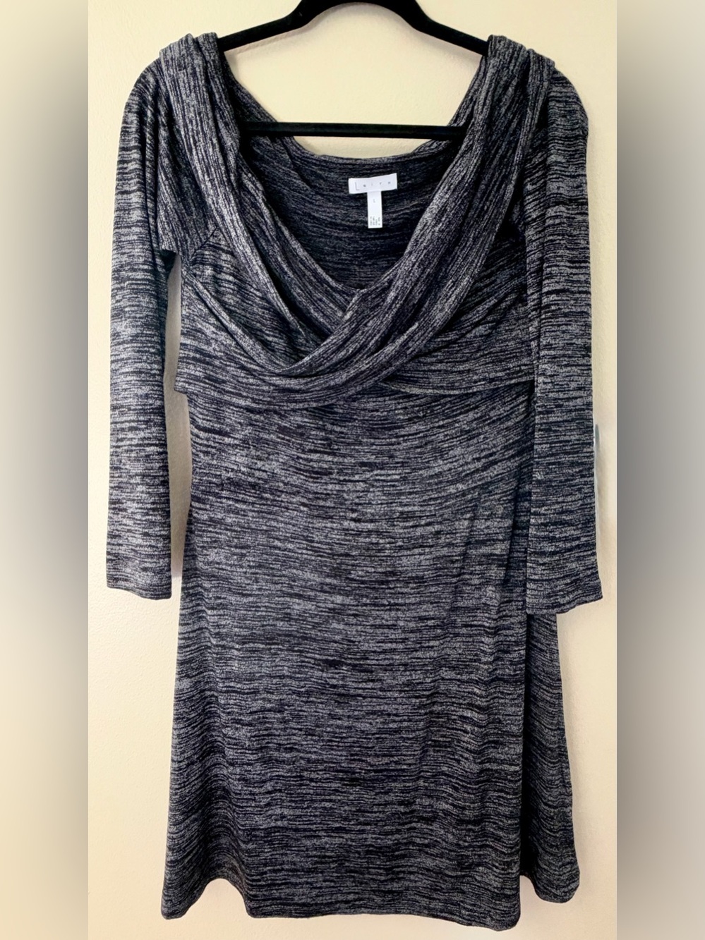 Leith Heather Gray Cowl Neck Marled Knit Long Sleeve Dress Size L
